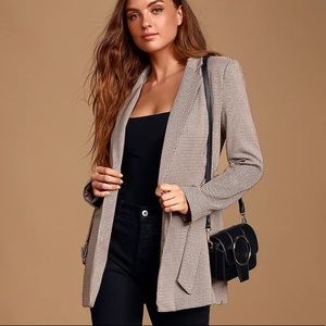 Lulus Tan Multi Houndstooth Print Belted Blazer